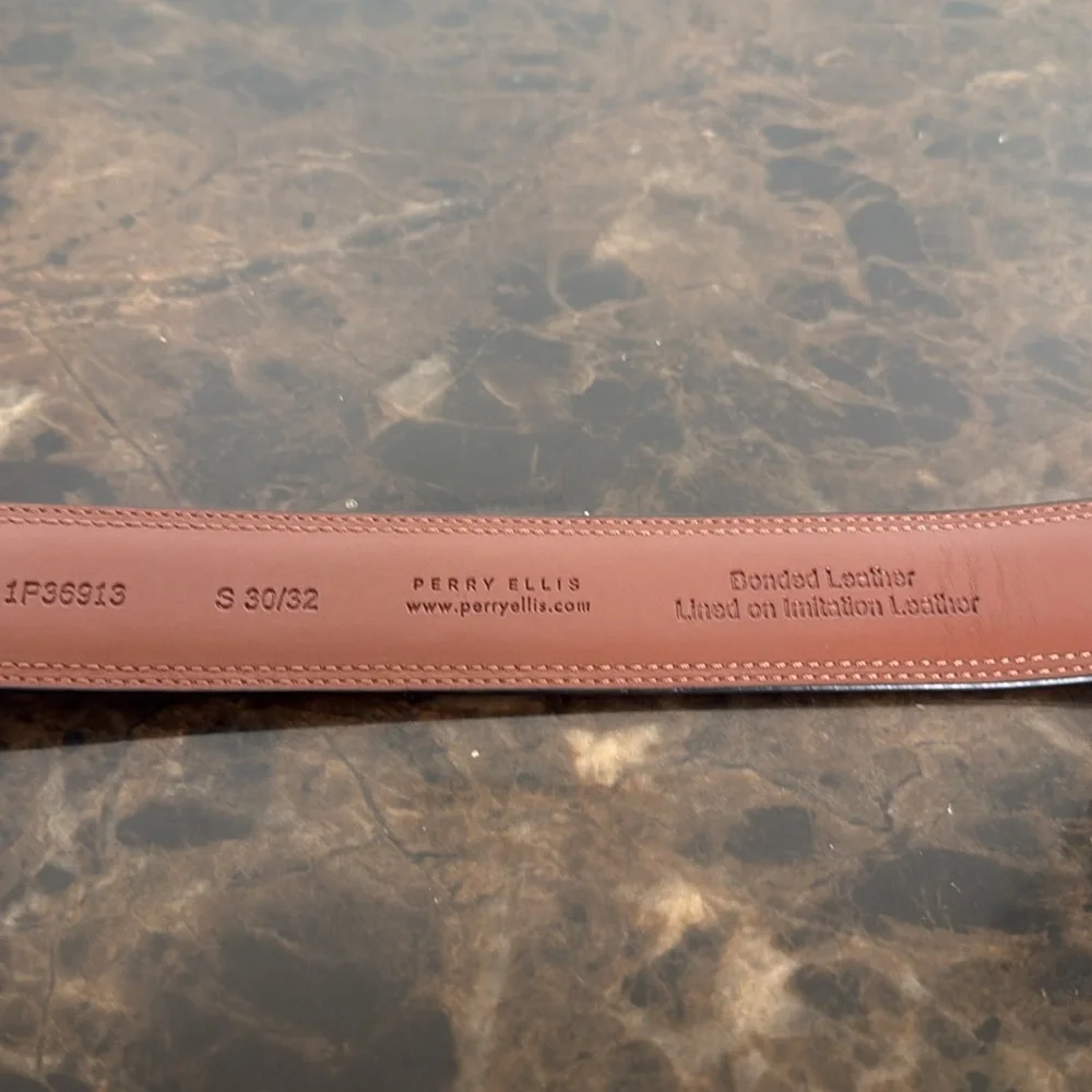 New! Perry Ellis Portfolio Men's Brown Leather Dress Belt, Size Small (30-32)